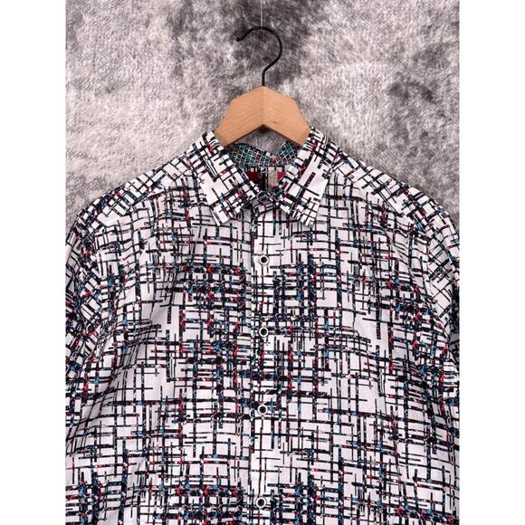 Robert Graham Shirt Medium Mens Classic Flip Cuff White Abstract Geometric - Picture 2 of 8